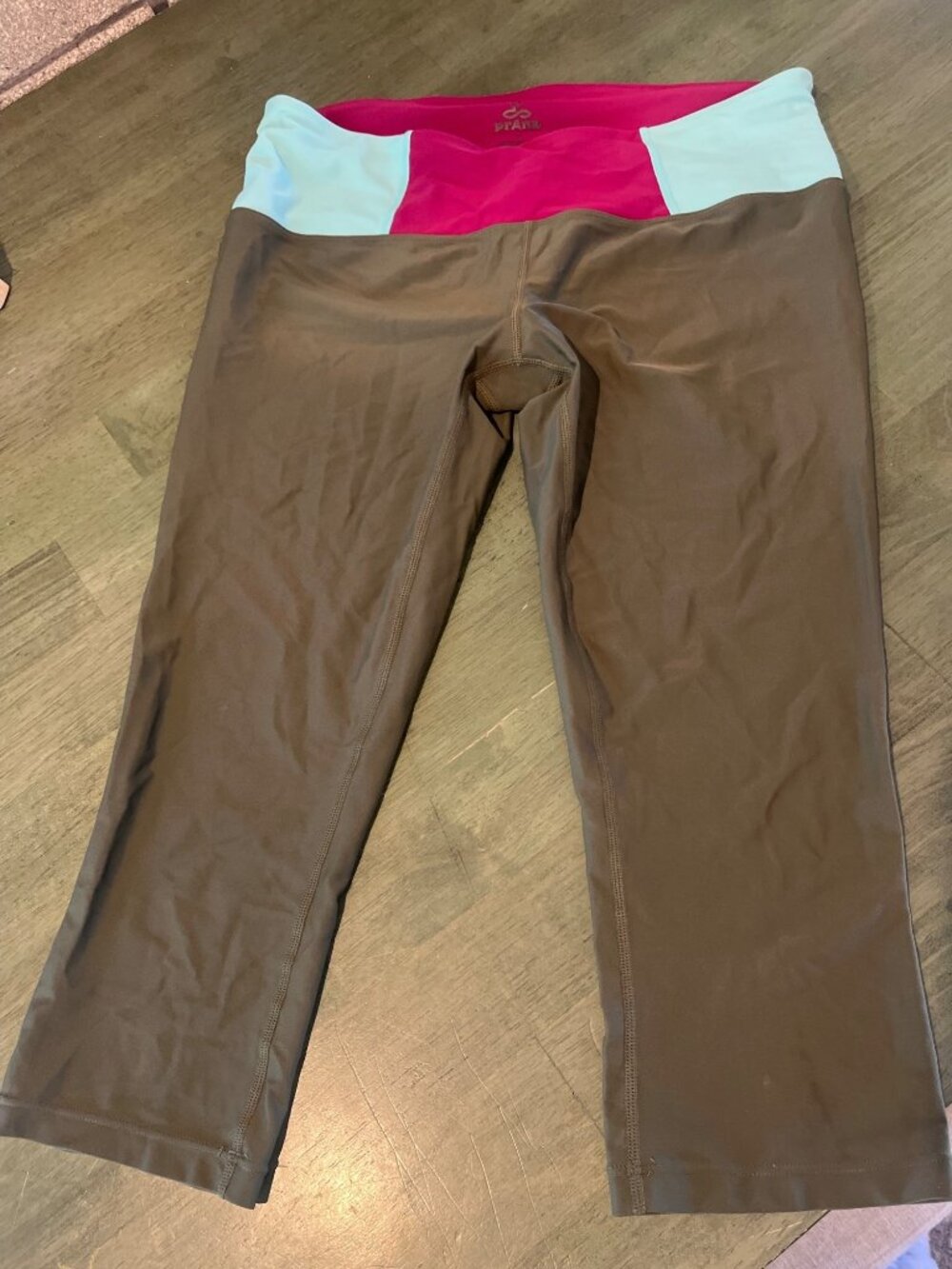 PrAna Womens Yoga Pants Brown Pink Colorblock Waistband Size L